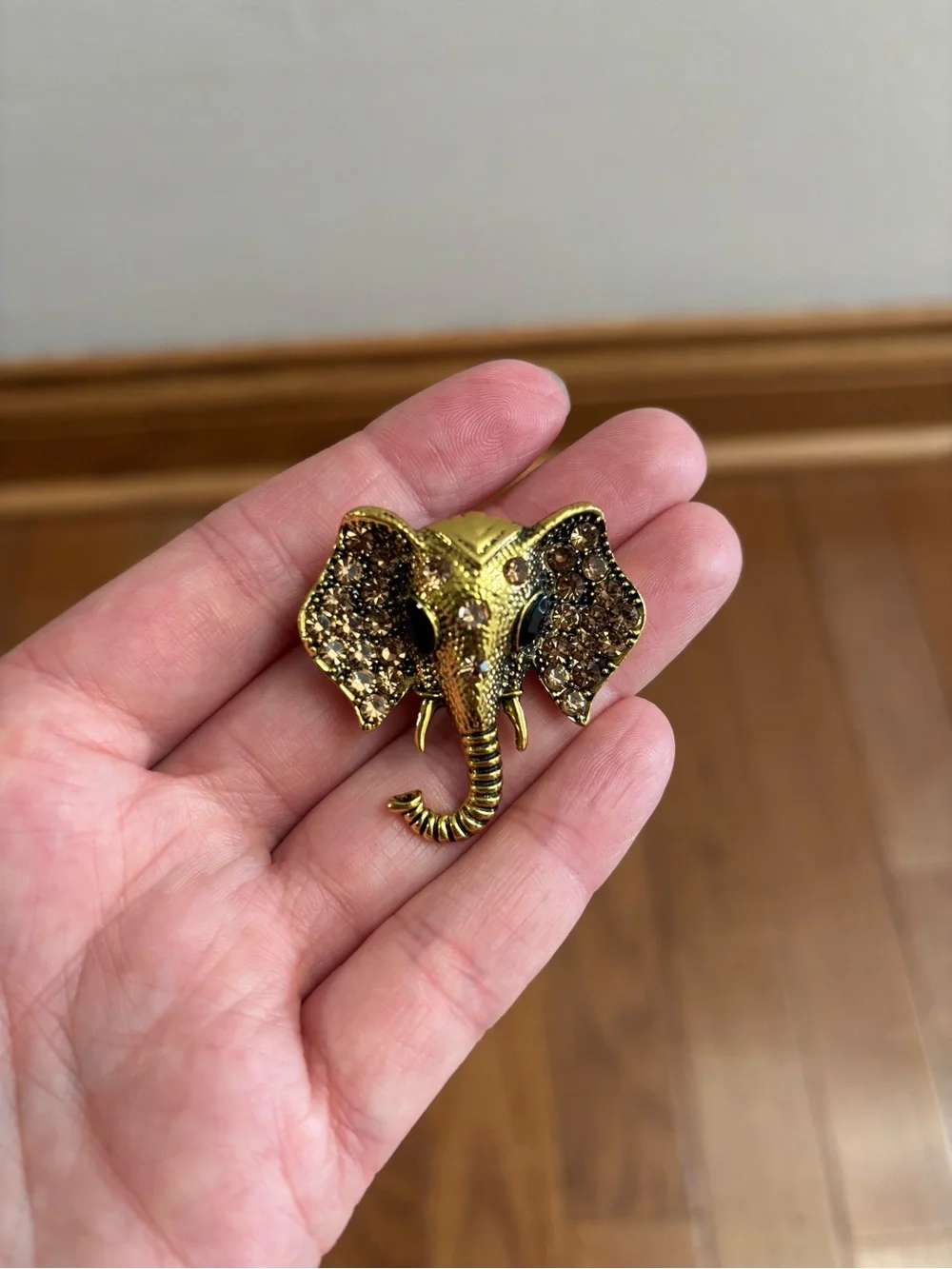 Bronze Tone Vintage Inspired Boho Elephant Brooch with Gemstones